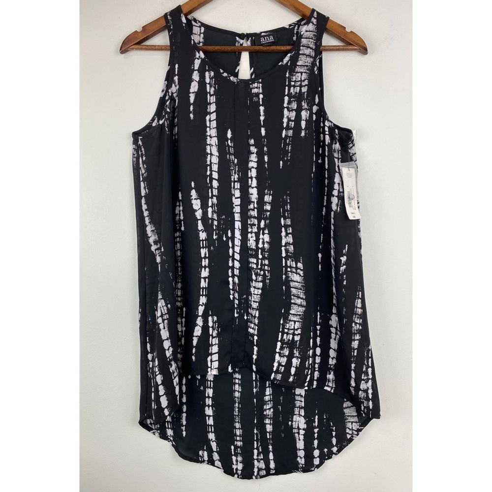 a.n.a. size Small Women’s Black White Waterworks High Low Sleeveless Blouse